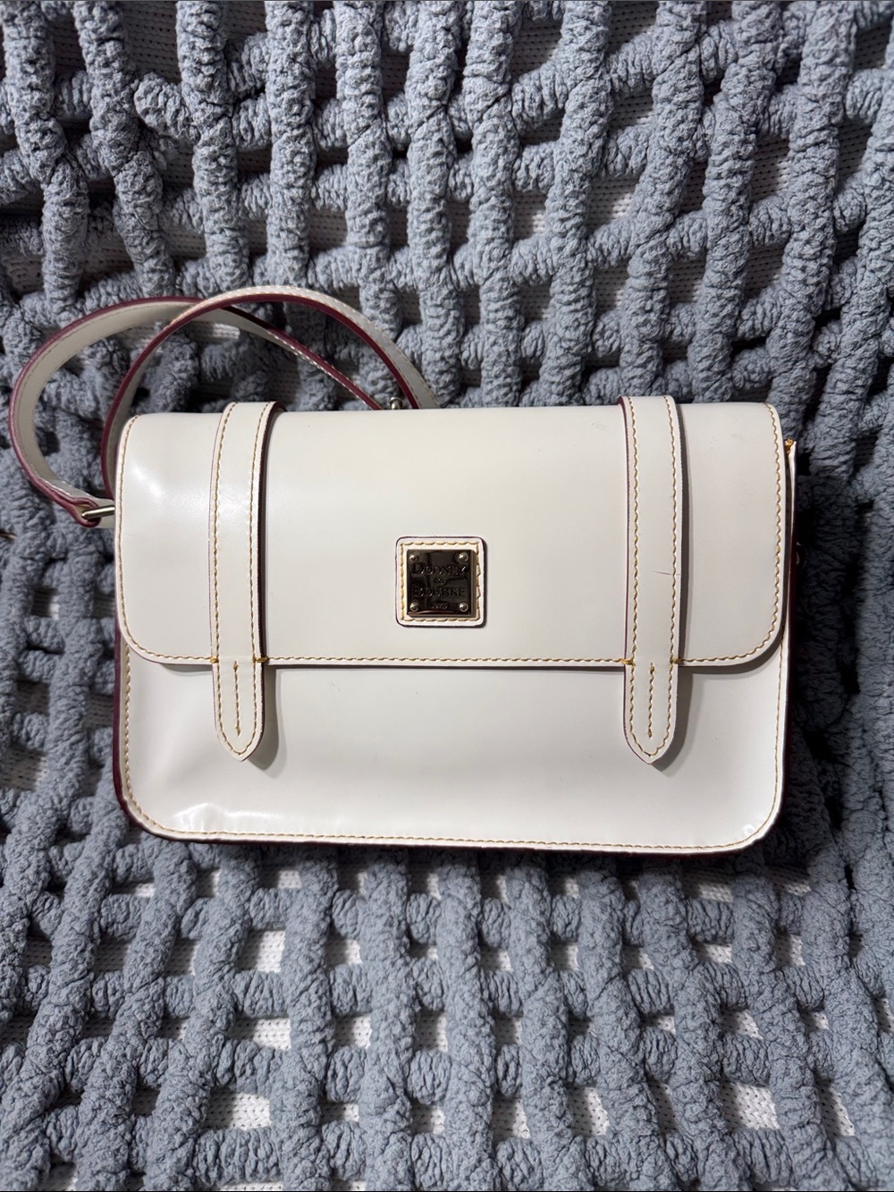Dooney & Bourke Cream Leather Crossbody Bag with Gold Plaque